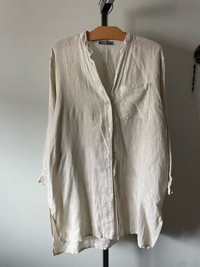 Pistache Italy 100% Linen Oversized Tunic Button Down Cream